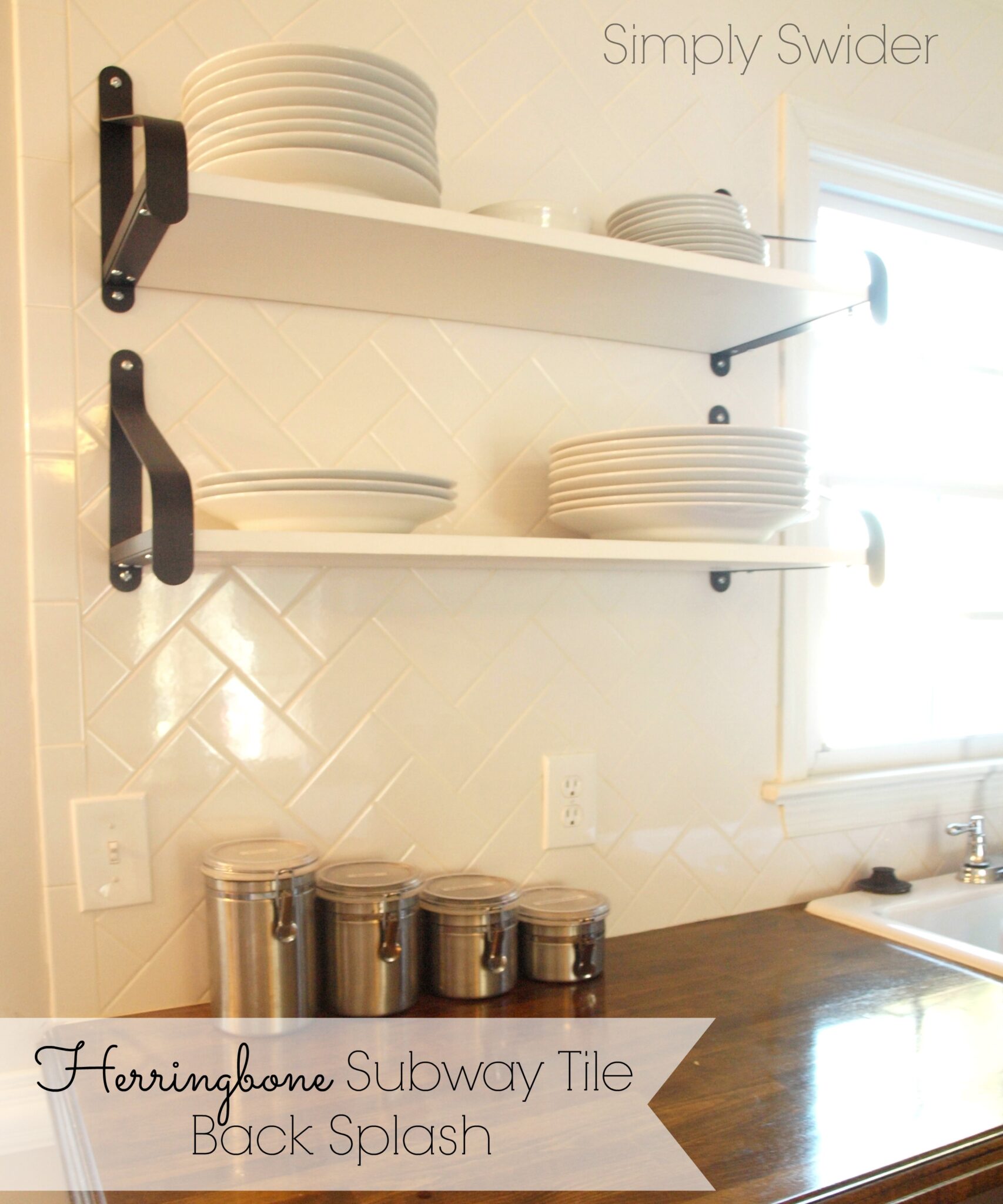 Subway Tile Back Splash in a Herringbone Pattern SimplySwider com